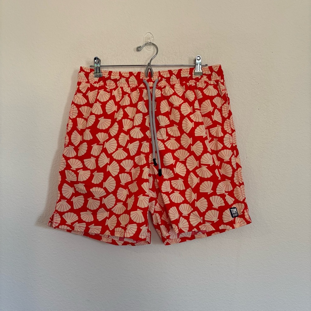 Tom & Teddy Mens Shell Trunks Vanilla Swim Shorts NWT
